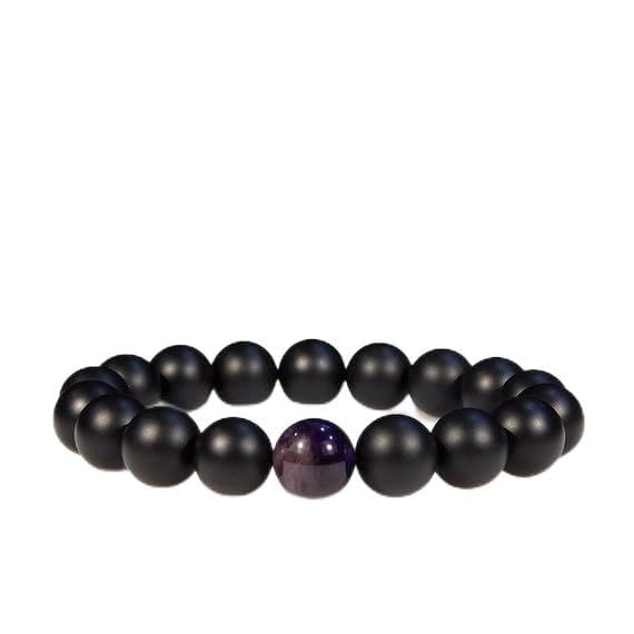 Bracelet améthyste et onyx mat de 10mm, cadeau spirituel de protection unisexe