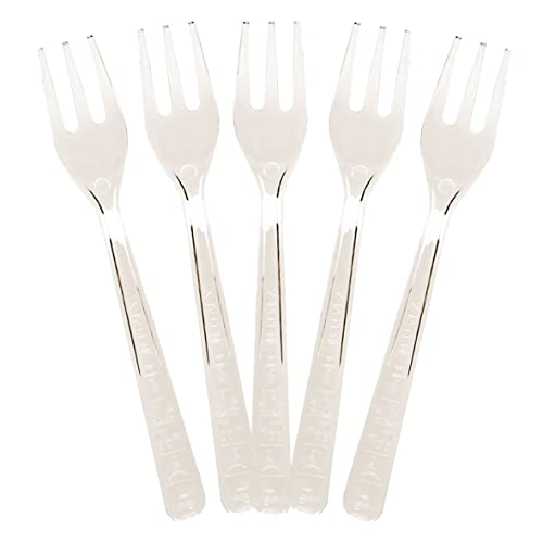 MAQA 50 Forchettine da Finger Food Riutilizzabili Trasparenti 10 cm – Mini Forchette da Degustazione a 3 Punte per Aperitivi, Buffet, Eventi, Catering