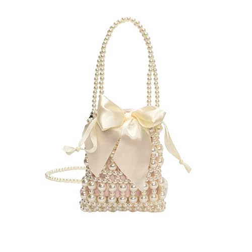 Beaded Purse Pearl Beaded Handbag for Women with Satin Bow Drawstring Dressy Wedding Guest Bag Party Bridal Accessory