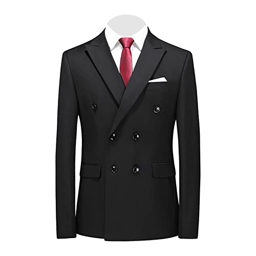 Men's Slim Fit Double Breasted Jacket Slim Fit Business Daily Prom Blazer Peak Lapel Groom Wedding Party Suit Coat (Black 1,Medium)