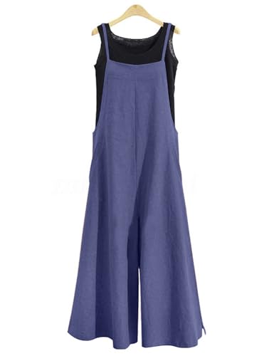 Image of YESNO Women Casual Loose Long Bib Pants Wide Leg Jumpsuits Baggy Cotton Rompers Overalls with Pockets PZZTYP2