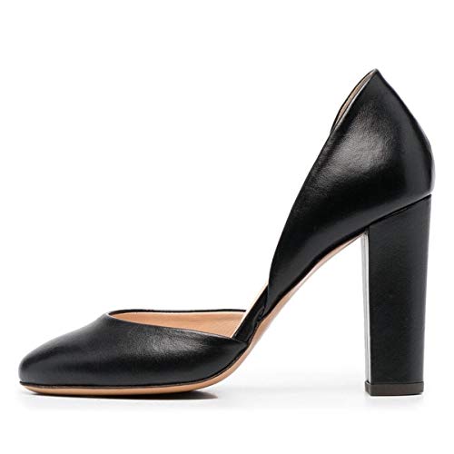 YDN Women Block Round Toe D'Orsay Pumps Slip on Chunky High Heels Comfortable Wedding Dress Shoes