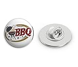 BRK Studio Cool Simple BBQ Barbecue Grill Cartoon Icon Round Metal 0.75' Lapel Pin Hat Shirt Pin Tie Tack Pinback