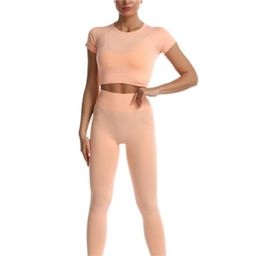 Pantalon long yoga anti-glissement avec haut court manches courtes gym