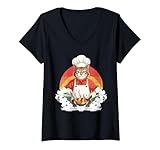 Mujer Divertido Gato Chef Cocina sartén Cocina Arte culinario Camiseta Cuello V
