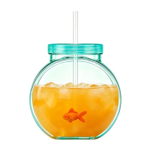 Bols à poisson pour boissons, portables et réutilisables avec paille et couvercle, pour cocktail, jus, soda, limonade, activités familiales, fêtes sur la...