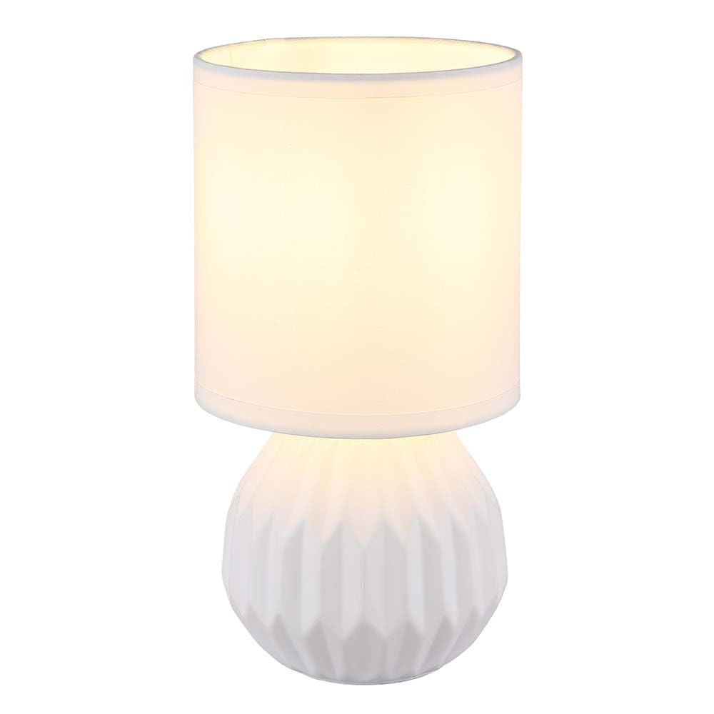Tischlampe weiß Keramik Nachttischlampe Tischleuchte Beistelllampe Wohnzimmerlampe Textil, 1x E14, DxH 12 x 23 cm, 2er Set