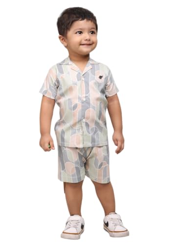 Image of POLKA TOTS Cotton Half Sleeves Shirt With Shorts, All Over Print Cord Set for Baby Boy Kids