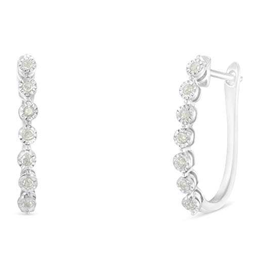 .925 Sterling Silver 1/2 cttw Miracle-Set Diamond 7 Stone Hoop Earrings (I-J Color, I3 Clarity)