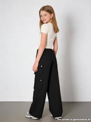 Image of SANGTREE Girls High Waist Casual Y2k Wide Leg Cargo Pants, 4-14 Years