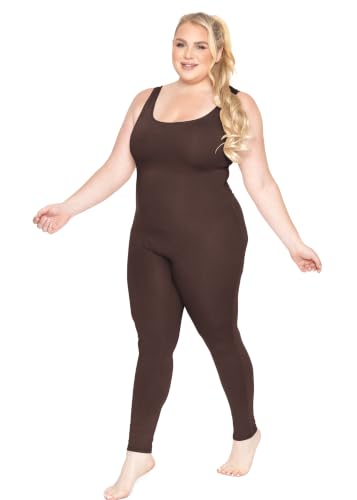 Image of STRETCH IS COMFORT Womens Plus Size Tank Unitard Athletic Rompers For Women | 95% cotton 5% spandex, round neckline, sleeveless straps, U-back, seamless front, one piece outfits for women, workout romper