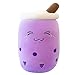 Boba Stofftier Plüschkissen Weiches lebensechtes Bubble Pearl Milk Tea Kuschelkissen Cartoon Plüsch Rückenkissen Geschenk Spielzeug (Purple-Small Eyes, 50cm/19.68inch)