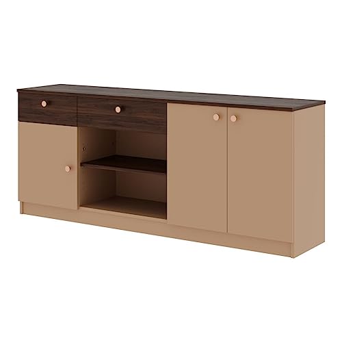 Image of Wakefit Engineered Wood Sideboard | 1 Year Warranty | Storage Cabinet for Home Kitchen Living Room | 2 Closed Compartments, 2 Drawers & 2 Open Shelves | Kilo - Brown