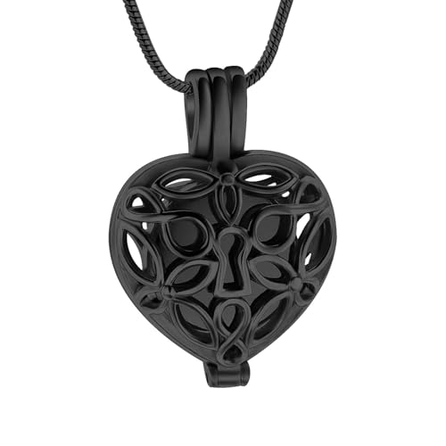 GMLRTOSPT Hjärtformad gravsmycke för aska, minnesihåligt hänge med liten urna kruka, begravningsgåva för kvinnor - svart