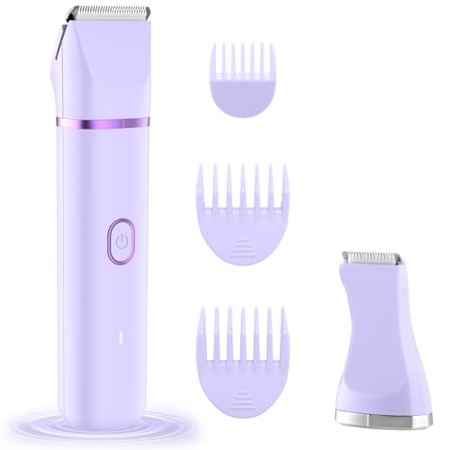 Image of Bikini Trimmer for Women, 2-in-1 Waterproof Painless Body Shaver for Legs, Underarms, Bikini Line with Narrow & Wide Ceramic Blades, 3 Combs, USB Rechargeable, Travel Friendly Gift for Women,Mauve