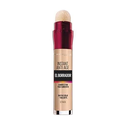 Maybelline New York, Corrector Borrador de Ojeras, Bolsas e Imperfecciones, Hidratación 12h, Acabado Natural, 02 Nude
