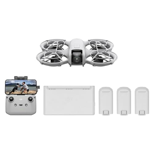 DJI Pack Neo Vuela Más, dron mini con cámara 4K UHD para adultos, 135 g dron que vuela siguiéndote,despega desde la mano,seguimiento de objetivos,QuickShots, vídeo estabilizado, con RC-N3 y 3 baterías