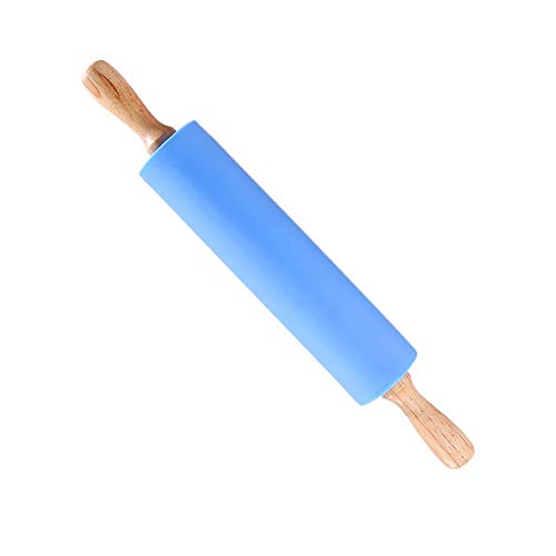 HONGLIDA 12 Inch Silicone Rolling Pin for Kids Non-Stick Surface Wooden Handle