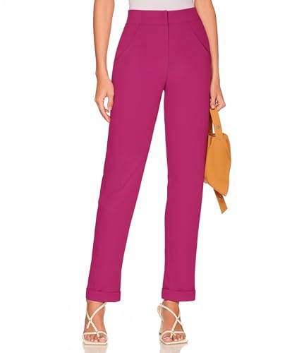 Hybrid & Company Women's High Waist Lightweight Solid Long Pants Elegant Office Trousers