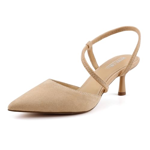 BCTEX COLL Women's Kitten Heel Slingback Closed Pointed Toe Low Stiletto Heels Comfortable Party Wedding Work Dressy Pumps Shoes