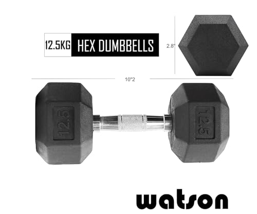 Image of Watson Solid Steel Rubber Coated Hex Dumbbell Set, 22.5 Kg Single Piece Home Gym Dumbbell Weight Set For Men & Women, Home Gym Equipment (Pack of 1)