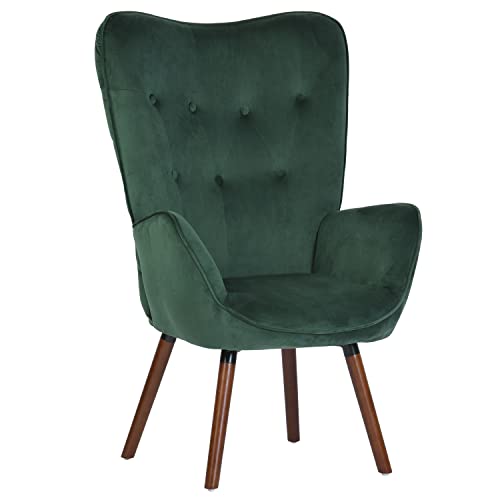 FurnitureR Sillón nórdico moderno de terciopelo para dormitorio, sala de estar, oficina, salón, recepción, color verde