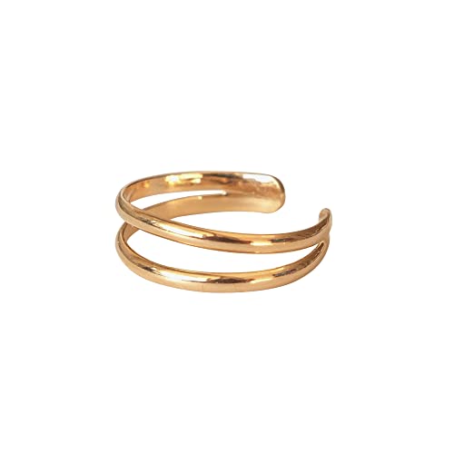 14K Yellow Gold Plated Over 925 Sterling Silver Double Band Toe Ring/Knuckle Ring - Small, Adjustable Dainty Ring | Handmade By Miya Jewelry Creations #TOP3