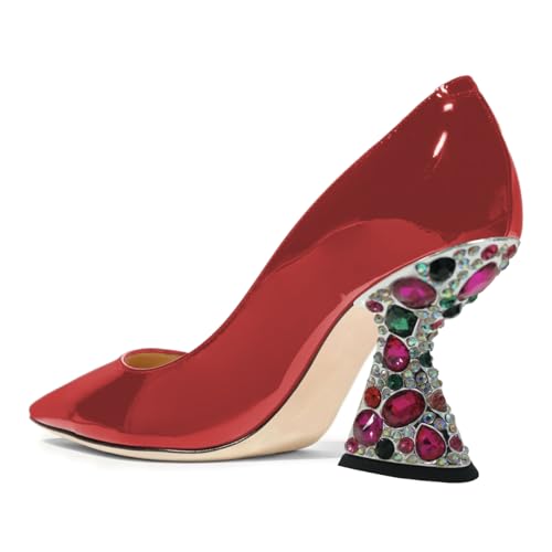 YDN Women Rhinestone Pumps Studded High Heels Pointy Toe Slip on Special Kitten Party Prom Shoes Size 4-16 US4