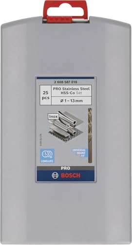 Bosch Professional 25tlg. Metallbohrer-Set HSS-Cobalt ProBox (für Edelstahl, Zubehör Bohrschrauber), Durchmesser: 1.0 - 13.0