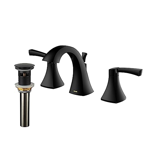 Karran Randburg KBF524 2-Handle Three Hole Widespread Bathroom Faucet with Matching Pop-up Drain in Matte Black