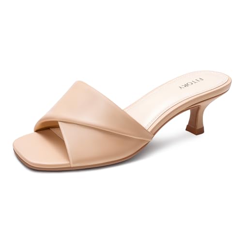 Image of FITORY Women's Cross Band Kitten Heel Sandals,Comfortable Square Open Toe,Dressy Low Heel Sandals Size 6-11