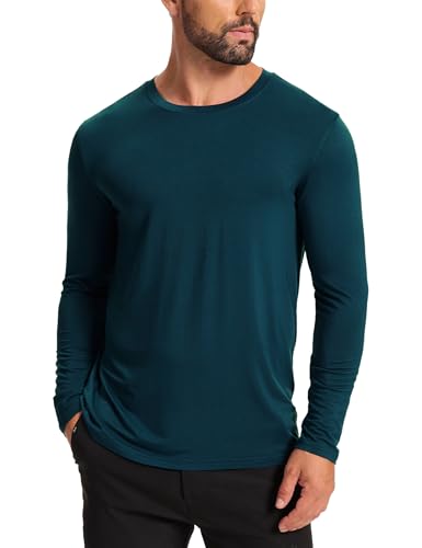 GYS Men's Pajama Top Bamboo Viscose Cloud-Soft Long Sleeve Loungewear Moisture-Wicking Relaxed Fit Sleep Shirt, Indigo, X-Large