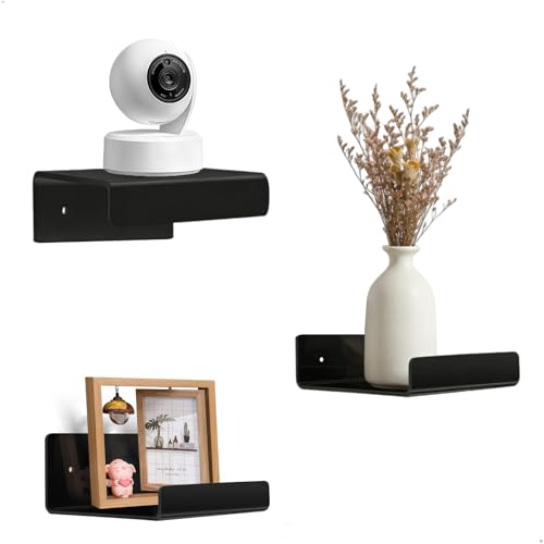 xiruiubao Estanteria Pared, 3 Piezas Balda Flotante Pared Pequeños, Estanterías Flotante de Acrílico, Autoadhesiva Estante Flotantes para Salón, Dormitorio, Cocina, Oficina(Negro,10x10x5cm)