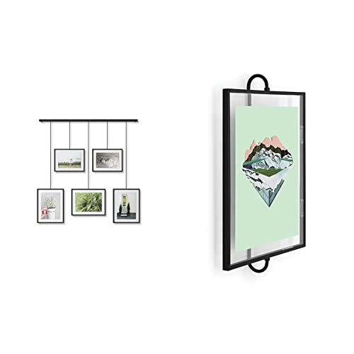 Umbra Exhibit Wall Frame With Metal Rod For Hanging-Rimless Design-Suitable For Living Room & Phantom Wall Picture Frame, 8 X 10, Floating Frame, Black #TOP10
