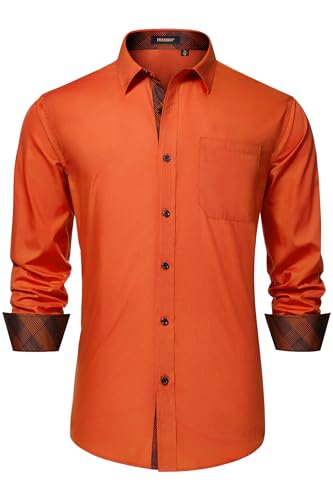 Image of HISDERN Mens Business Dress Shirts Long Sleeve Casual Button Down Shirt Formal Inner Collar Contrast Shirt for Men Wedding
