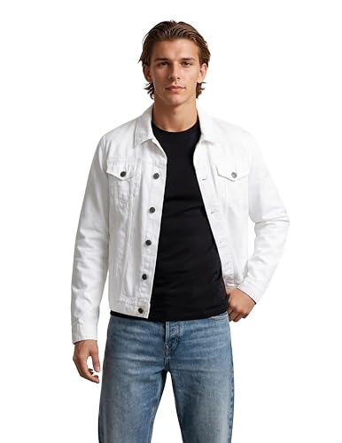 X RAY Mens Denim Jacket, Washed Ripped Distressed Flex Stretch Casual Trucker Biker Jeans Jacket for Men, White, X-Large