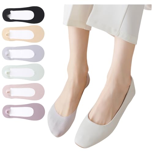 Image of Thin No Show Socks (Women 5-12), Non Slip Low Liner Socks, Made of Ice Silk Surface,Cotton on the Bottom 6 Pairs (US, Numeric, 9, 12, Regular, Regular, Multicolor)