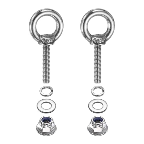 Image of PATIKIL M4 x 20mm Shoulder Eye Bolt, 2 Pcs 304 Stainless Steel Lifting Ring Threaded Eye Bolt with Flange Lock Nuts Spring and Flat Washers for Hanging Tie Down Straps Outdoor Indoor
