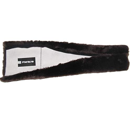 Merauno Lammfell Nasenriemenschoner Genickschoner mit Klettband Pferde Nasenschoner für Halfter Trensenzaum Kopfstück Zaumzeug aus echtem Schaffell Natur Schwarz Braun, 2 Sizes (32cm, Braun)