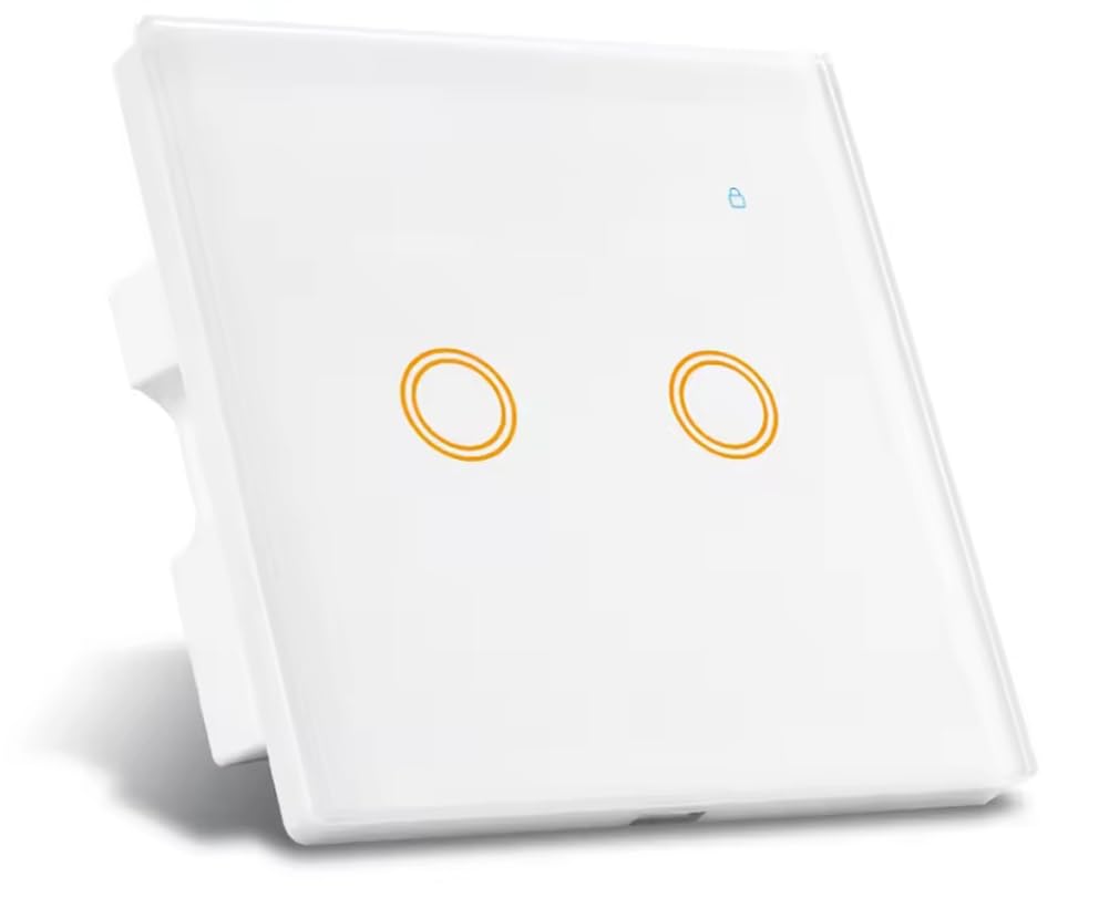 Touch Switch UK Standard 2 Gang 1 Way White Crystal Glass Panel Light Switch,Touch Screen Wall Switch