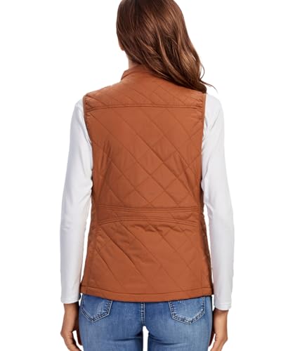 Fuinloth Women's Quilted Vest, Stand Collar Lightweight Zip Padded Gilet Brown XS