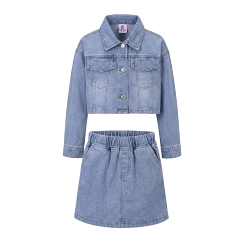 Image of WELAKEN Denim Skirt Sets for Girls Kids & Teen (Jean Jacket + Mini Skirts) II Girl's Clothing Sets