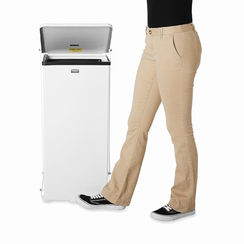 Image of Rubbermaid Commercial Products Defenders Biohazard Step-On Trash Can 13-Gallon White Square Steel Waste Disposal in Doctors Office /Hospital /Medical /Healthcare Facilities