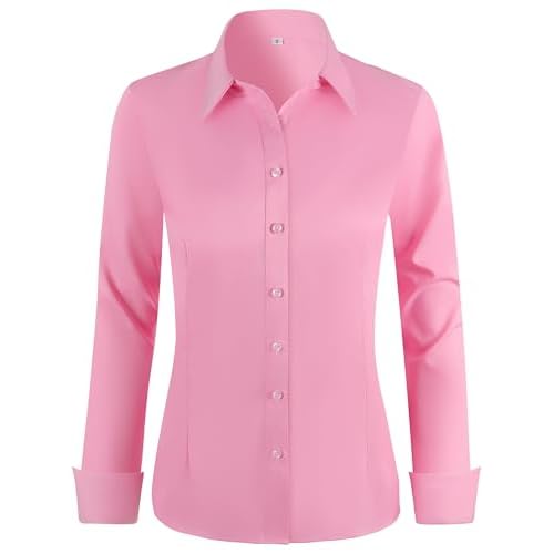 BBIBBI Regular, Petite & Tall XS-6XL Women's Stretch Long Sleeve Button Down Dress Shirts Solid Business Casual Work Blouse