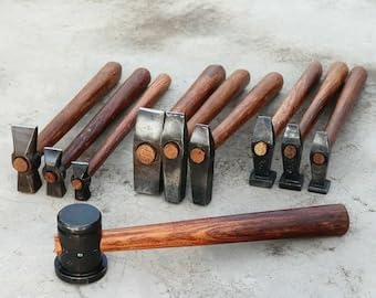Professional Blacksmith Hammer Set – 10-Piece Forging, Planishing & Cross Peen Hammers with Wooden Handles + Rubber Mallet