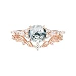 Natural Moss Agate Bridal Ring Set for Women Leaf Wedding Ring Set with 1CT Round-cut Moss Agate Engagement Ring Set 925 Sterling Silver 10K 14K 18K Gold