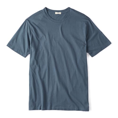 Huckberry Flint and Tinder Men's Vintage Soft Wash T-Shirt - Made in USA - Premium 100% Cotton Garment Dyed Crewneck Tee - Classic Fit Short Sleeve Basic, Medium, Blue