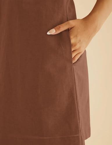 Image of Burtell Summer Sleeveless Cotton Linen Mini Dresses for Women Casual Square Neck Backless Short Dress Solid Tank Shift Dress