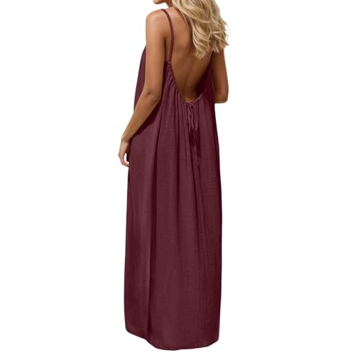 Generisch Rückenfreies Maxi-Neckholder-Kleid Für Damen, Spaghettiträger-Kleid, Fließend Für Damen, Hochzeit Oder Strandurlaub Rot XL
