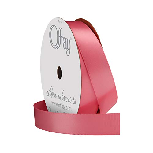 Image of Offray 360095 5 /8 inch Wide Single Face Satin Ribbon, Coral Rose Pink, 6 Yds